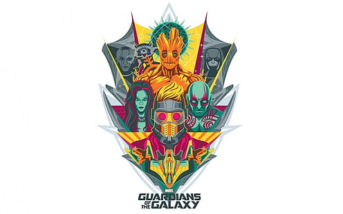 Guardian of the Galaxy wallpaper, Guardians of the Galaxy, Star Lord, Gamora, Rocket Raccoon, Groot, Drax the Destroyer, Marvel Comics, simple background, artwork, movies, HD wallpaper HD wallpaper