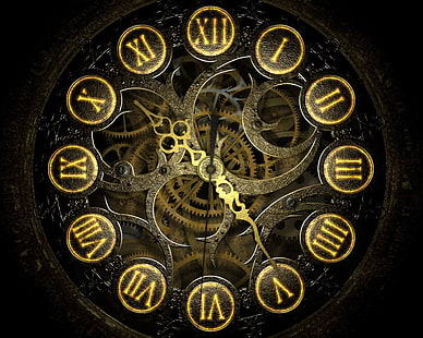 runde schwarze mechanische Uhr, künstlich hergestellt, Uhr, Uhr, Steampunk, HD-Hintergrundbild HD wallpaper