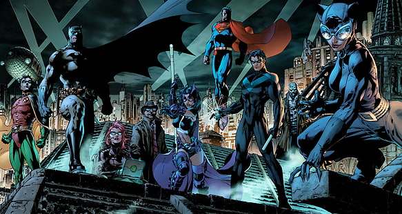 Комиксы, DC Comics, Бэтмен, Женщина-кошка, Охотница (DC Comics), Найтвин, Робин (DC Comics), Супермен, HD обои HD wallpaper