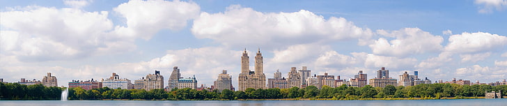 skyline, New York City, triple screen, wide angle, cityscape, Central Park, Manhattan, city, HD wallpaper