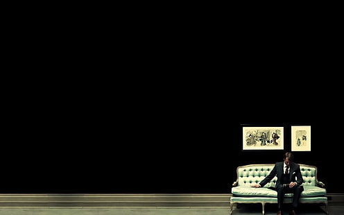 белый и черный деревянный стол, Ганнибал, телевизор, HD обои HD wallpaper