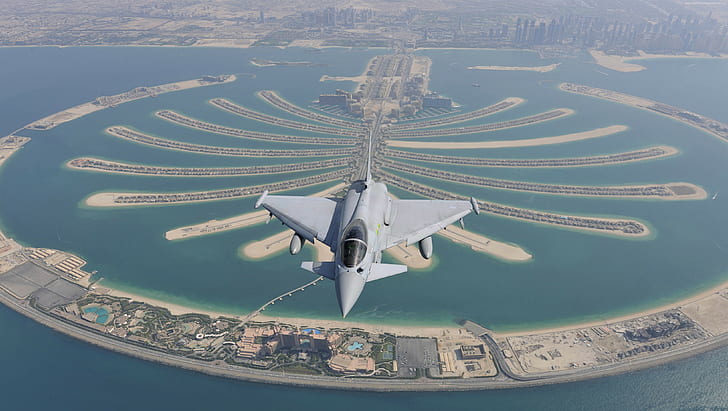 Eurofighter Typhoon, Royal Air Force, Palm Islands, Dubai, Sfondo HD