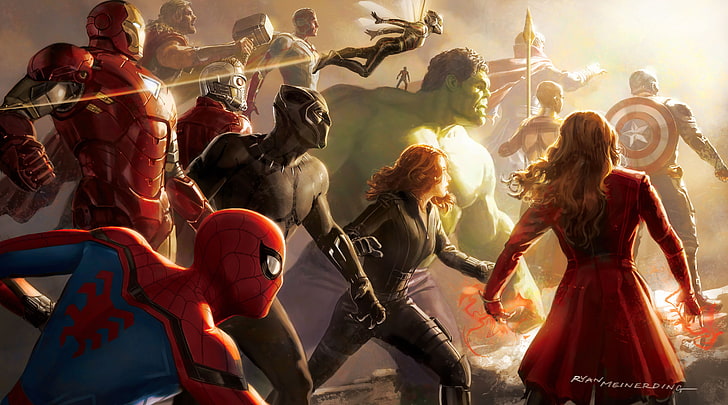Marvel Cinematic Universe, Marvel Comics, Iron Man, Spider-Man, Thor, Czarna Wdowa, Avengers, Kapitan Ameryka, Starlord, Czarna Pantera, Ant-Man, The Wasp, Hulk, Tapety HD