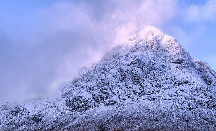 заснежена планина през деня, Stob Dearg, Buachaille Etive Mòr, покрита, планина, през деня, Шотландия, Glencoe, Buachaille Etive Mor, сняг, природа, планински връх, зима, на открито, пейзаж, живопис, лед, небе, HD тапет