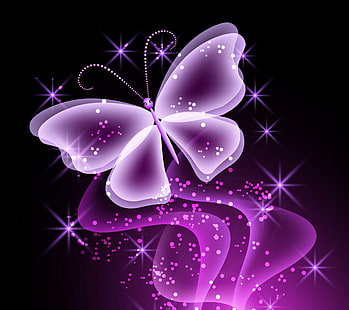 purple butterfly digital wallpaper, butterfly, abstract, glow, neon, purple, sparkle, HD wallpaper HD wallpaper