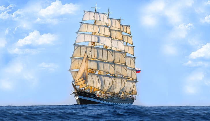 clipper, barque, sailing ship, HD wallpaper