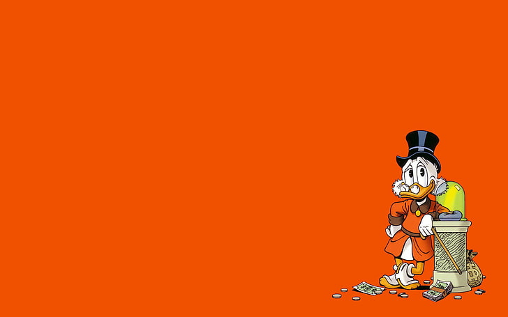 Donald Duck illustration, background, money, coin, Scrooge McDuck, HD wallpaper
