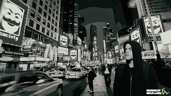 Mr. Robot, samhälle, New York City, Time Square, Elliot (Mr. Robot), Rami Malek, HD tapet HD wallpaper