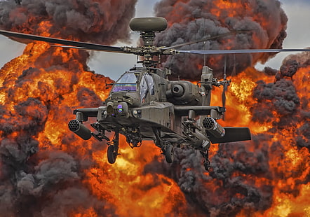 เฮลิคอปเตอร์ทหารเครื่องบินเฮลิคอปเตอร์โจมตีโบอิ้ง AH-64 Apache ระเบิดเฮลิคอปเตอร์, วอลล์เปเปอร์ HD HD wallpaper