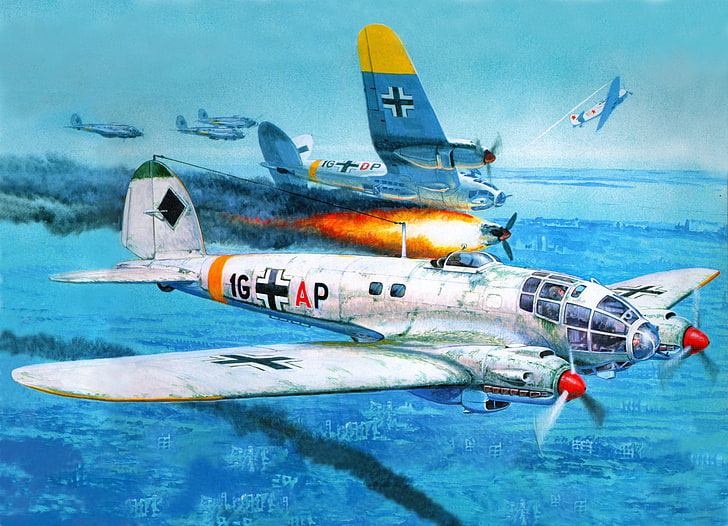 طائرة ، Heinkel He 111 ، الحرب العالمية الثانية ، أعمال فنية ، طائرة عسكرية، خلفية HD
