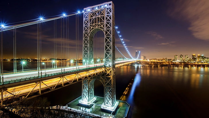 szary most wiszący, most, Nowy Jork, pejzaż miejski, George Washington Bridge, Tapety HD