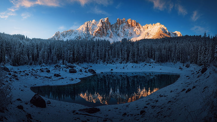 campo de nieve, montañas, naturaleza, paisaje, árboles, Dolomitas (montañas), Fondo de pantalla HD