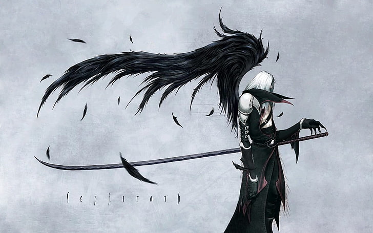 homem com papel de parede digital espada e asas, Sephiroth, Final Fantasy, HD papel de parede