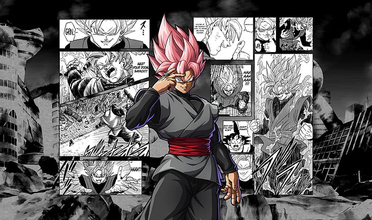 Dragon Ball, Dragon Ball Super, Schwarzer Goku, Super Saiyajin Rosé, selektive Färbung, Manga, HD-Hintergrundbild