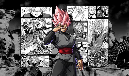 Dragon Ball, Dragon Ball Super, Black Goku, Super Saiyan Rosé, pewarnaan selektif, manga, Wallpaper HD HD wallpaper