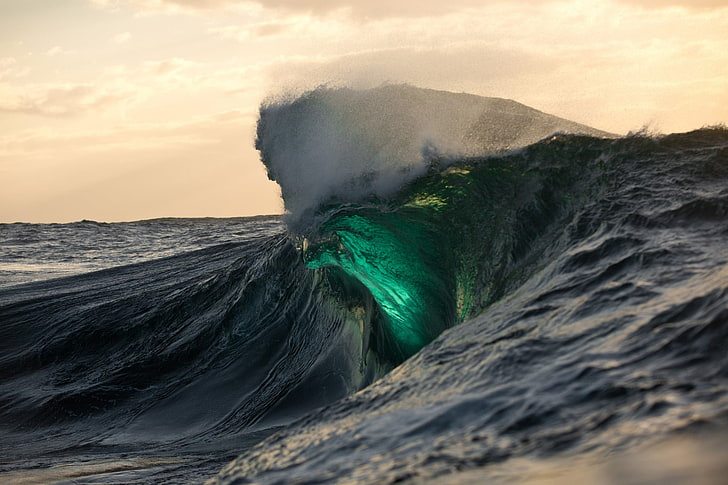 wave barrel, sea, nature, waves, HD wallpaper