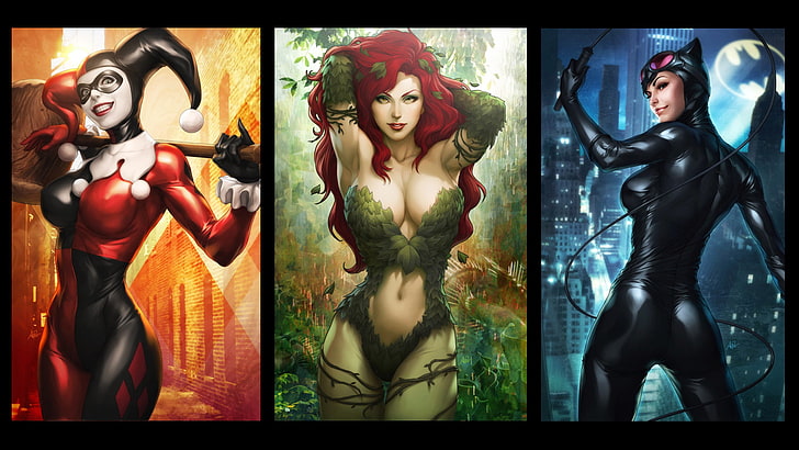 Comics, Gotham City Sirens, Catwoman, DC Comics, Harley Quinn, Poison Ivy, HD wallpaper