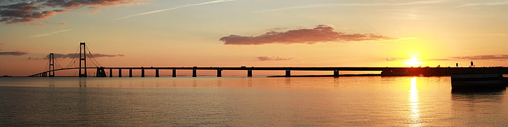 bridge, sunset, multiple display, HD wallpaper