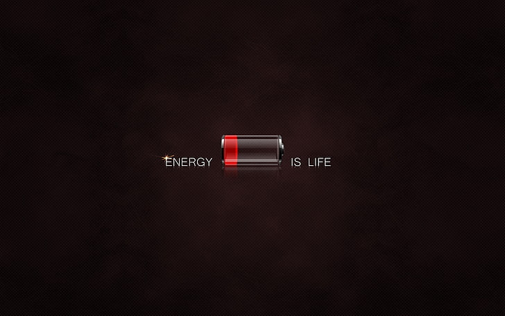 Energy is life illustration, low battery, life, quote, minimalism, HD wallpaper