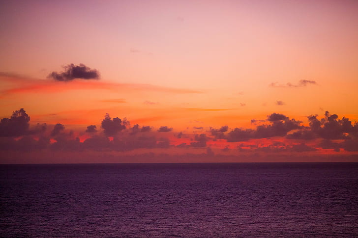 laut, langit oranye, langit, skyscape, lansekap, Wallpaper HD