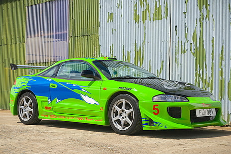 grön och svart kupé, bil, bil, grön, super, den snabba och rasande, Mitsubishi Eclipse, HD tapet HD wallpaper