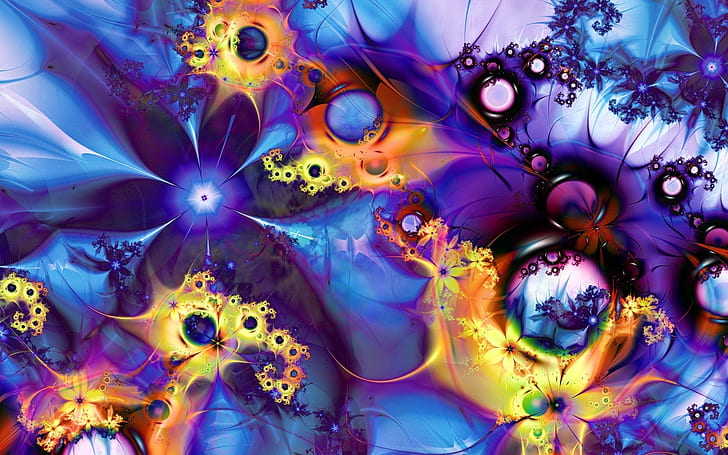 Fractal Craze, purple and yellow abstract illustration, background, abstract, HD wallpaper