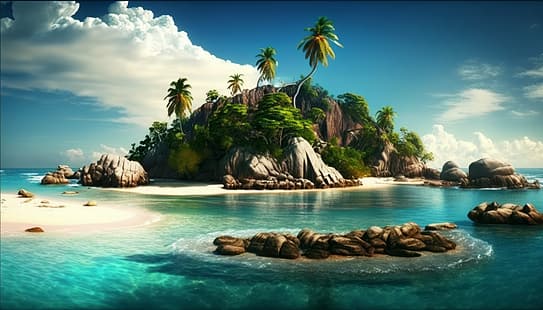 Sztuka AI, tropikalna, wyspa, Tapety HD HD wallpaper