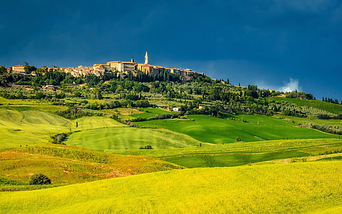 Pienza, Tuscany, Italia, bidang, pohon, rumah, hijau, Pienza, Tuscany, Italia, Bidang, Pohon, Rumah, Hijau, Wallpaper HD HD wallpaper