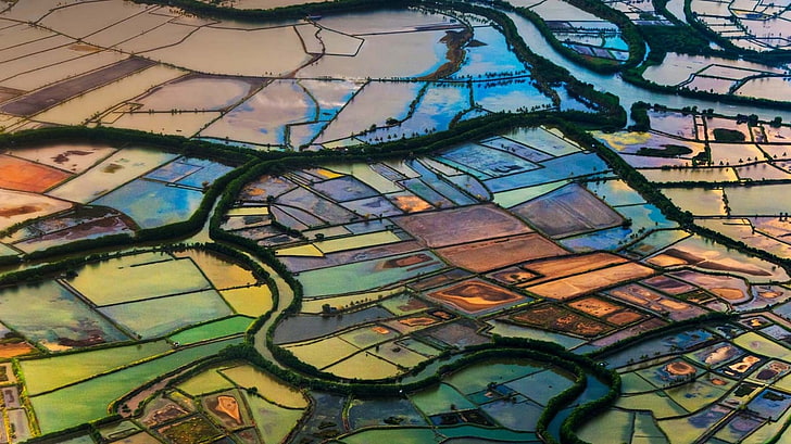 alam, lanskap, bidang, pertanian, Indonesia, pemandangan udara, Wallpaper HD