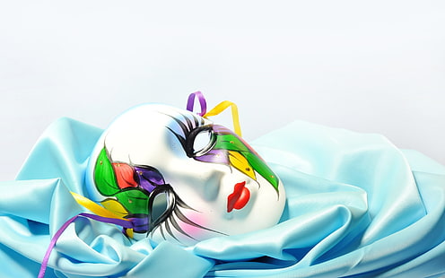 Lady Mask, mascarade blanche, verte et orange, masque facial, masque vénitien, Fond d'écran HD HD wallpaper