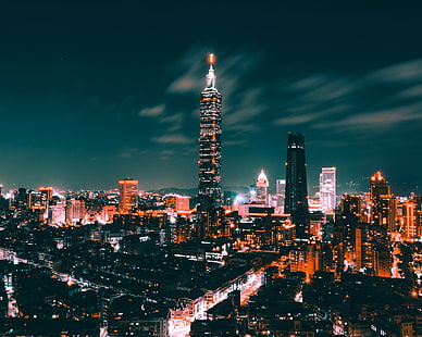Taipei, paesaggio urbano, notte, Taipei 101, Taiwan, 5K, Sfondo HD HD wallpaper