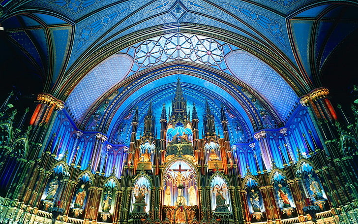 Базилика Нотр-Дам Монреаль Канада, золотой собор, Мир, Канада, HD обои