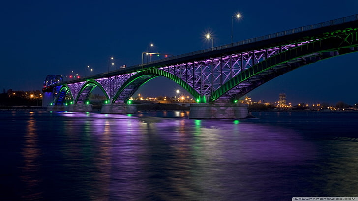 Ontario, Peace Bridge, night, water, bridge, HD wallpaper