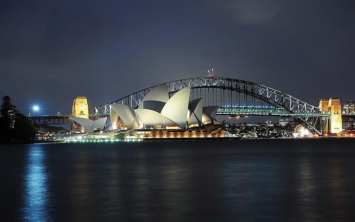 Sydney fotoğraf gölgeli, sydney opera binası ve sydney liman Köprüsü üzerinden, HD masaüstü duvar kağıdı