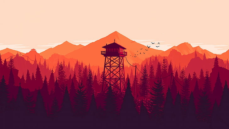 silhouette of tower surrounded by trees digital wallpaper, Firewatch, Best Games 2015, game, quest, horror, PC, HD wallpaper