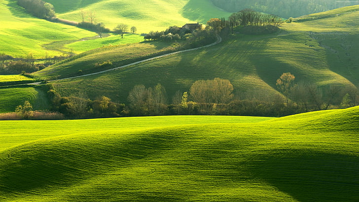 Toscana, Italia, Europa, colinas, verde, campo, 4K, Fondo de pantalla HD