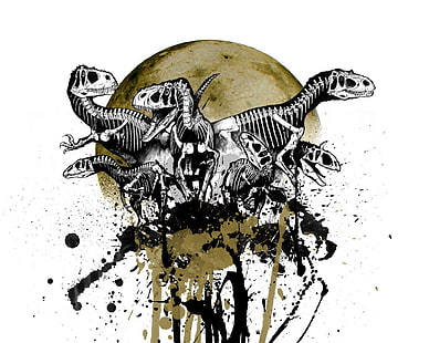 ilustração de dinossauros, crânio, dinossauros, esqueleto, lua, HD papel de parede HD wallpaper