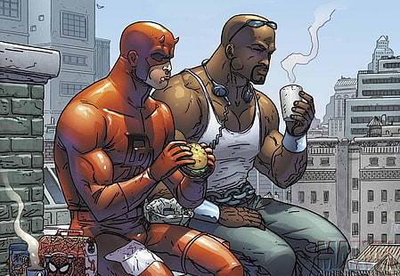วอลล์เปเปอร์ดิจิทัลตัวละคร Marvel, Daredevil, Luke Cage, Power Man, การ์ตูน, วอลล์เปเปอร์ HD HD wallpaper