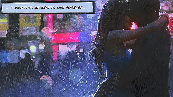 women's blue tank top, people, love, rain, city, kissing, hugging, HD wallpaper