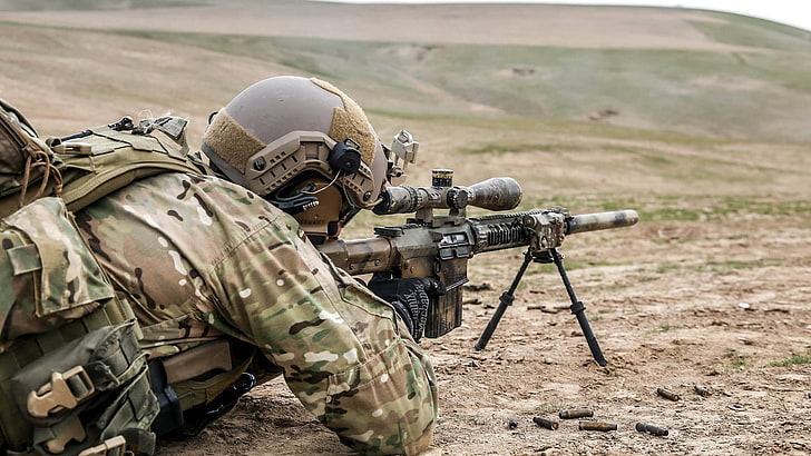 brown and black sniper rifle, military, soldier, snipers, sniper rifle, rifles, HD wallpaper
