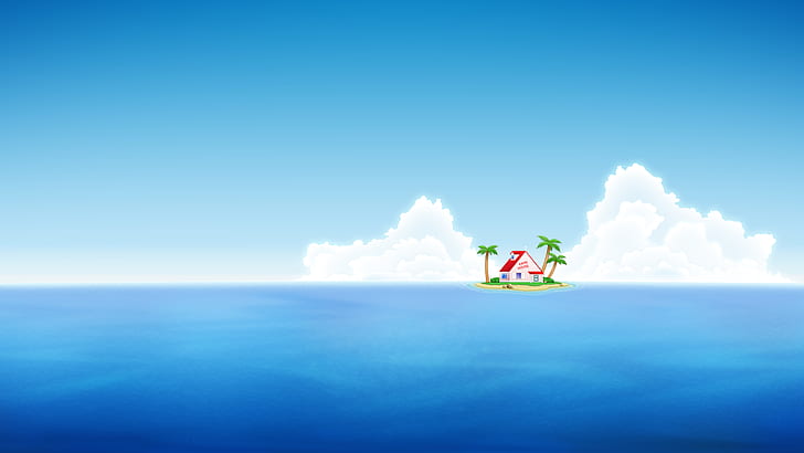 Dragon Ball, Dragon Ball Z, island, house, palm trees, Master Roshi, water, HD wallpaper