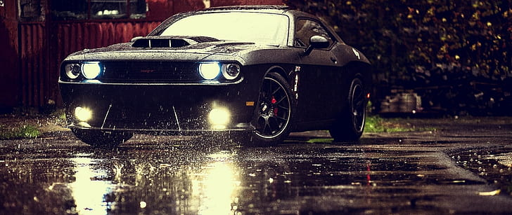 Dodge, ultra-wide, Dodge Challenger Hellcat, car, HD wallpaper