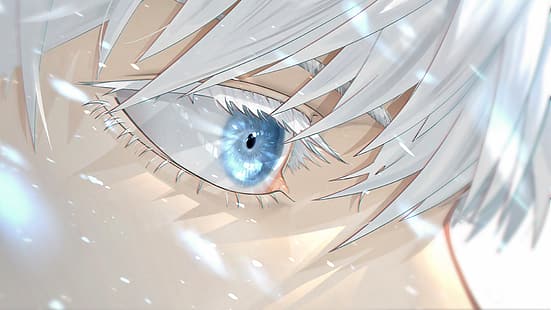 جوجوتسو كايسن ، جوجو ساتورو ، عيون زرقاء ، شعر رمادي، خلفية HD HD wallpaper