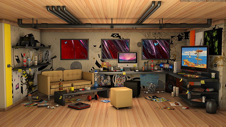 HiTech Room, room, hitech, 3d and abstract, HD wallpaper