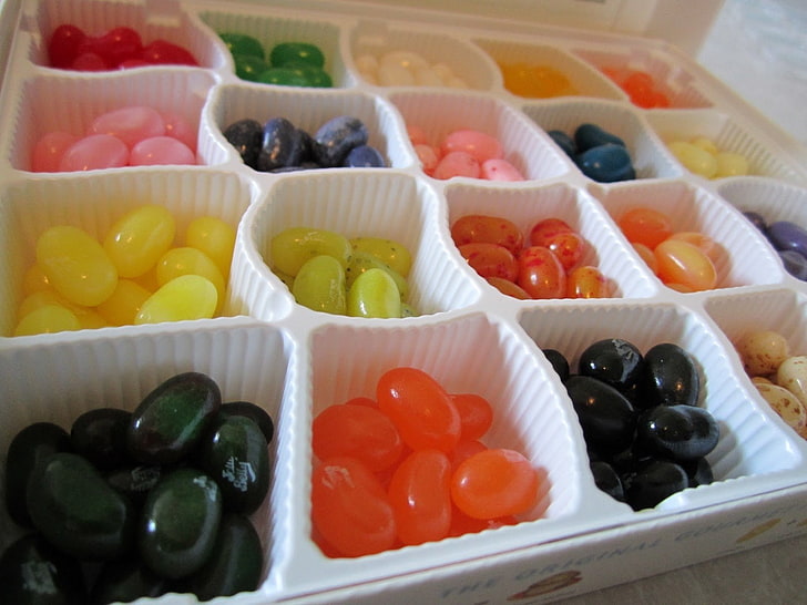 Food, Candy, Box, Colorful, Colors, Jelly Beans, Sweets, HD wallpaper
