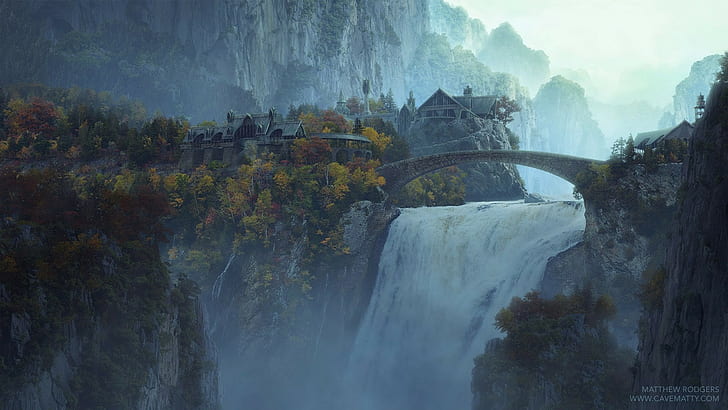Rivendell, films, Le Seigneur des anneaux, cascade, Fond d'écran HD