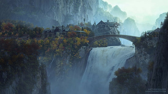 Rivendell, filmes, O Senhor dos Anéis, cachoeira, HD papel de parede HD wallpaper