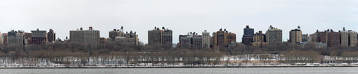 New York City, triplo schermo, grandangolo, città, paesaggio urbano, inverno, Sfondo HD
