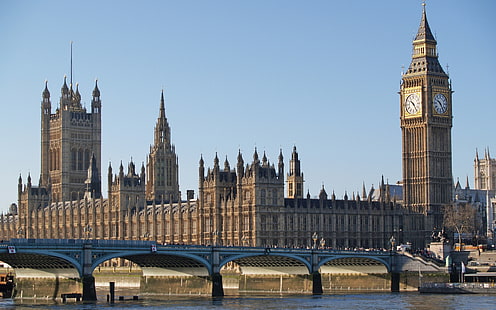 Big Ben Clock, london, bridge, river, big ben, landscape, HD wallpaper HD wallpaper