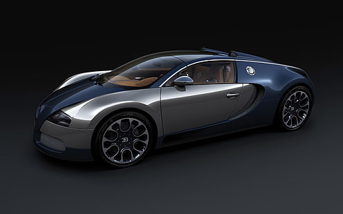 черно-серебристое спортивное купе, автомобиль, Bugatti Veyron, Bugatti, Bugatti Veyron Sang Bleu, HD обои HD wallpaper
